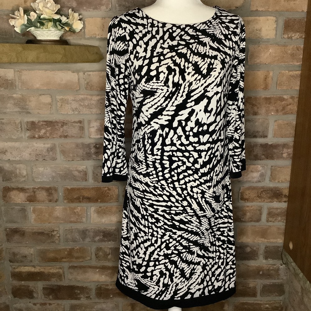 CALVIN KLEIN Black/White Print Shift Dress